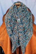 Load image into Gallery viewer, Grey Turquoise Orange Aztec Wild Rag