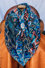 Load image into Gallery viewer, Light Fabric Black Turquoise Aztec Wild Rag