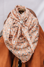 Load image into Gallery viewer, Rust Peach Grey Field Floral Wild Rag
