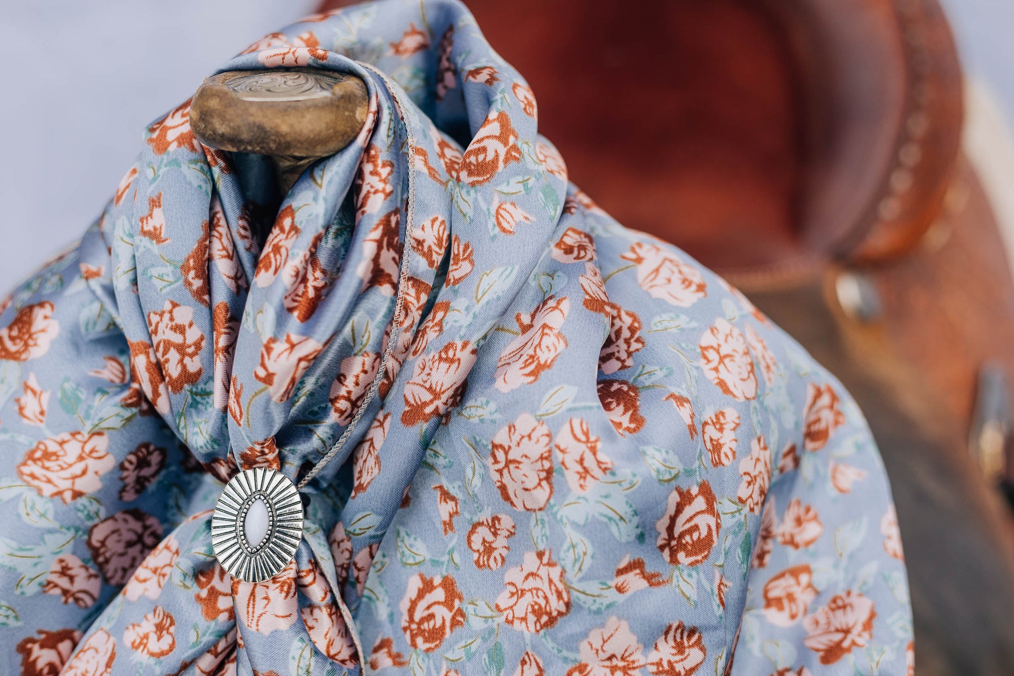 Dixie Blue Rag Dusty Blue Rose Floral Wild Rag – ProRate Equine