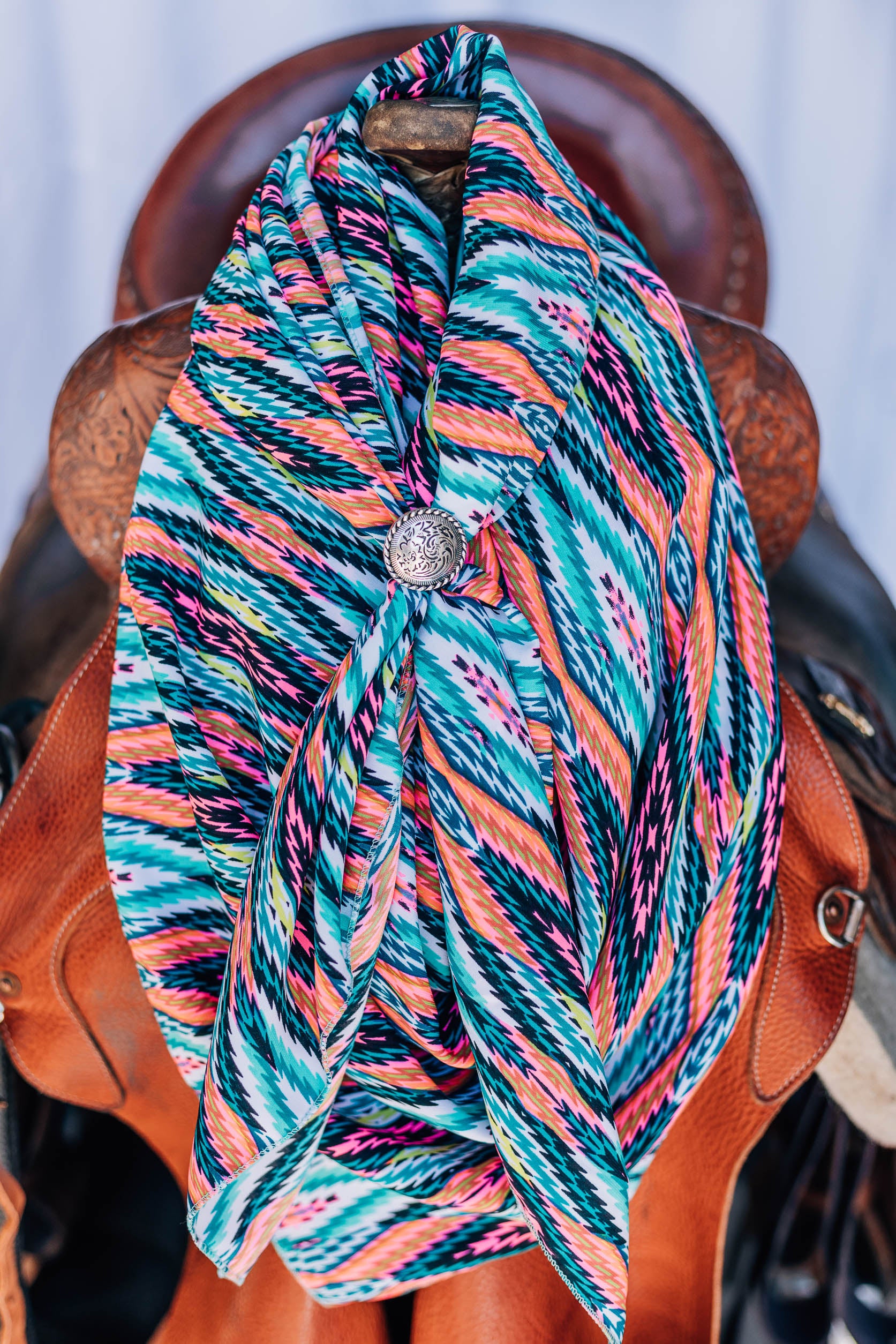 Turquoise Pink Neon Aztec Wild Rag – ProRate Equine